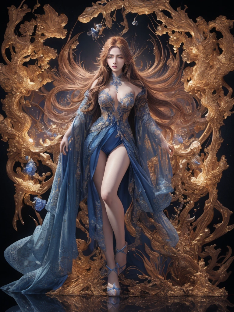 Full body 128k Blu-ray Extreme UHD 4K high quality anime image. Long, flowing chestnut hair, rendered in stunning 4K and UHD resolutions with Octane Render CGI technology, all come to life in a captivating 16K masterpiece, mesmerizing and highly detailed aura, anime fantasy illustration with tears in her blue eyes, beautiful fantasy portrait, 4K, UHD, Ultra HD 4K image, highly captivating ethereal light, intricate details, highly detailed, incredibly detailed. Bold poses, various angles