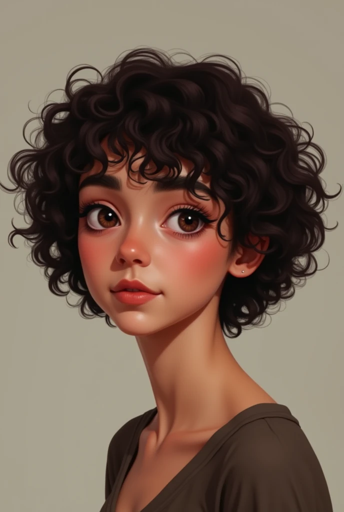 and dark curly hair but short