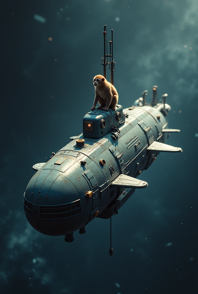 Submarine in space with space monkey in the sail