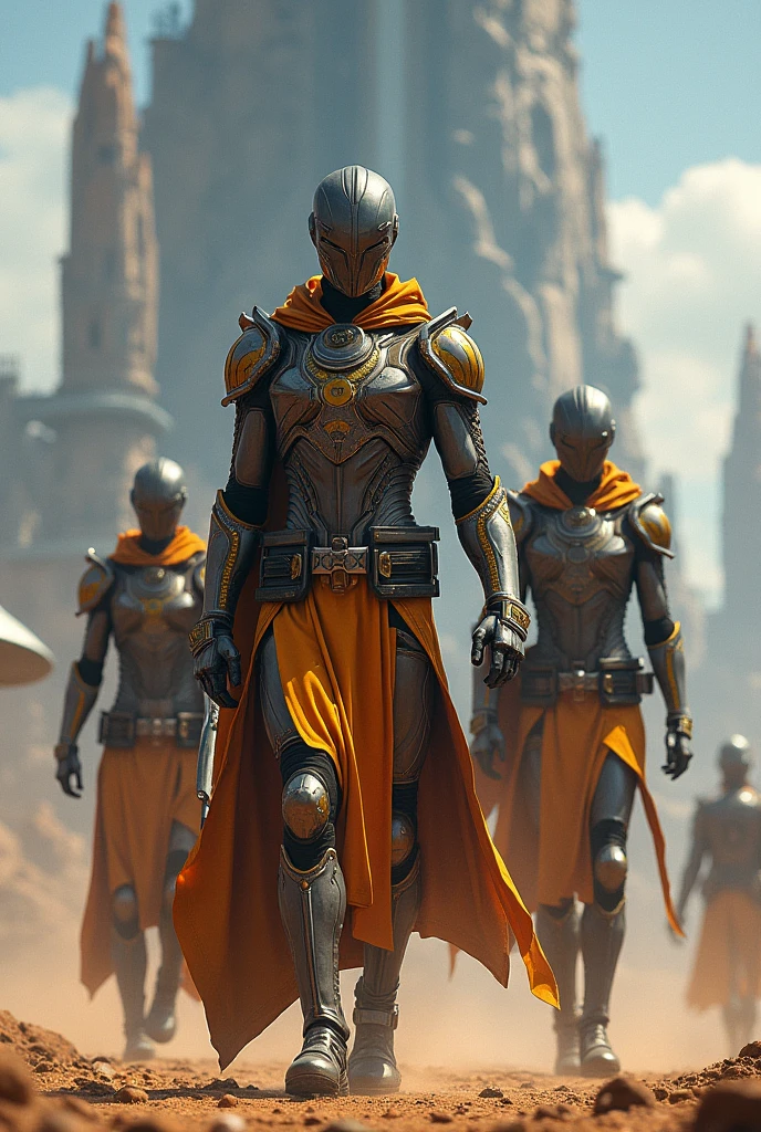 Futuristic African city. Futuristic African Warriors. Futuristic High tech gear. Incredible detail. Ultra high quality.