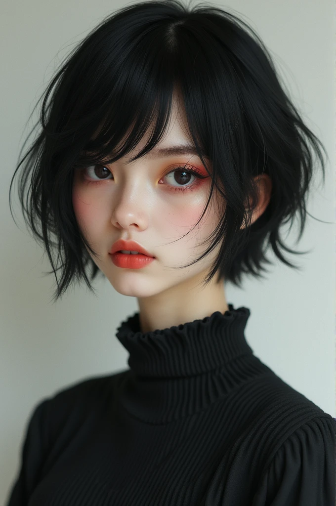 Realistic, alternative, short black hair, feminine, 