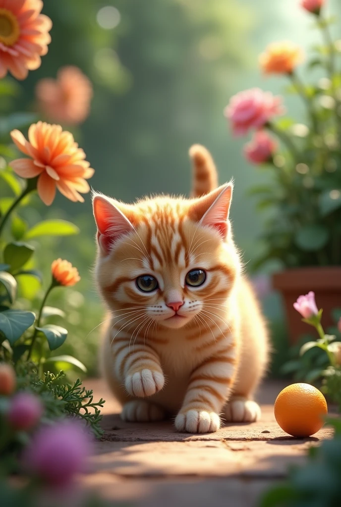 high resolution、high quality、Real、Realistic、Realな質感、Realistic、Super detailed、High resolution、Catじゃらしで遊んでいる、Cat、garden、