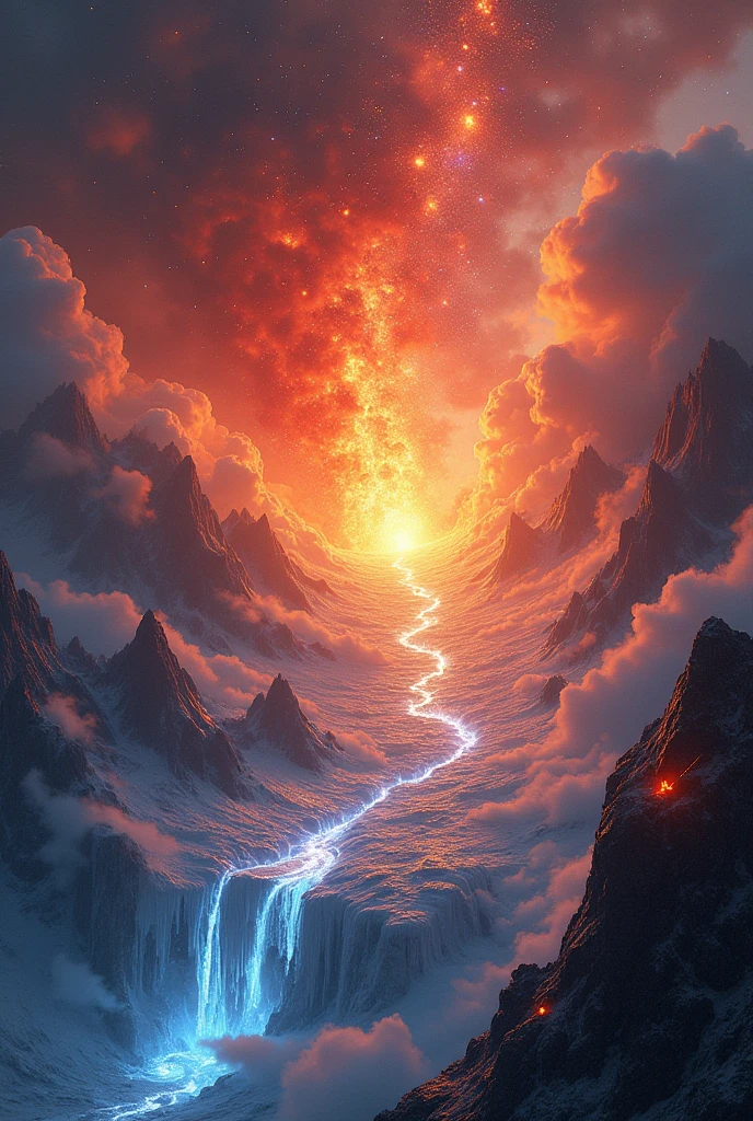 Univers destructeur, volcan de feu et de glace. Nuit étincelante. Explosions. Tremblement de terre. Coulé de lave glacé.