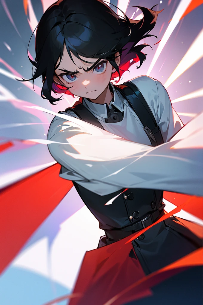 Teenager、uniform、White skin、Black hair and eyes、Slanted Eyes、Puffed out cheeks and angry、Dye cheeks red、In front of a large window、Light shines in、(Ultra delicate)(Highest quality)(Highest quality)