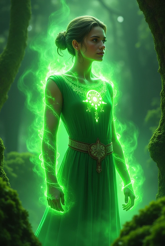 A green aura appears around the hero's body.