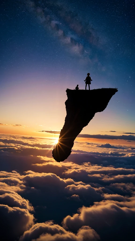 Silhouette du petit prince avec un beau ciel étoilé
