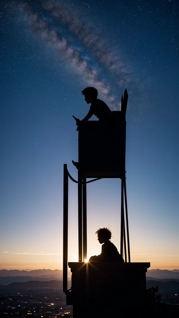 Silhouette du petit prince avec un beau ciel étoilé