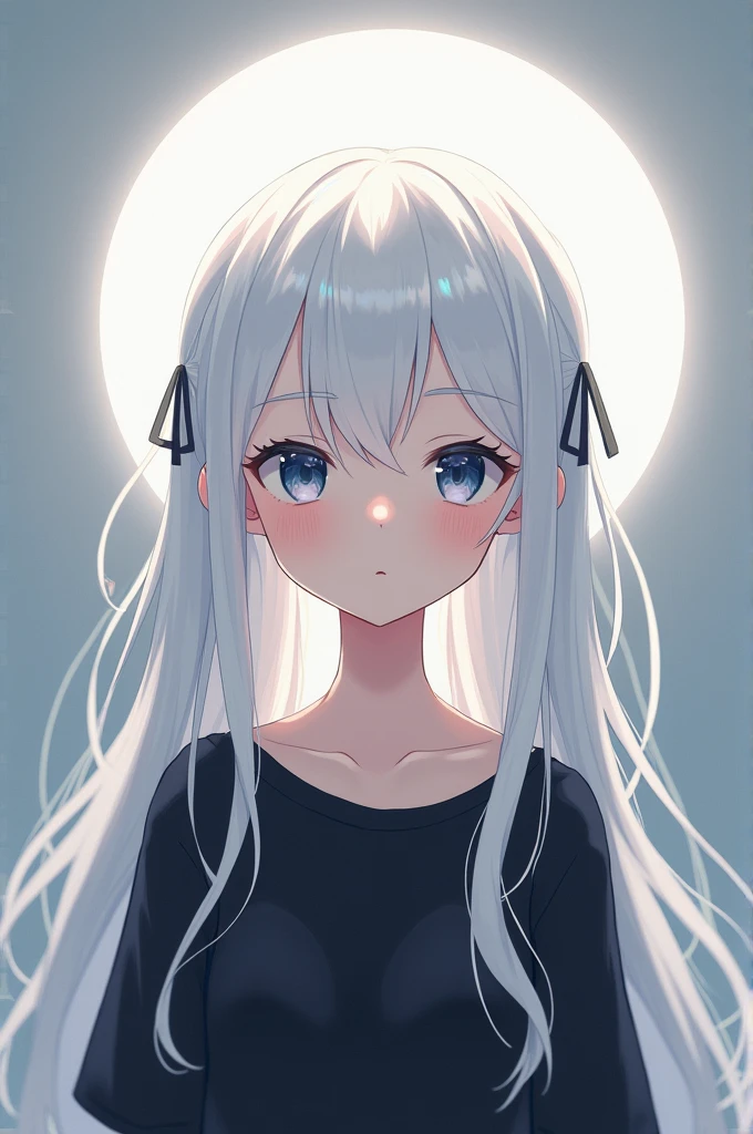 anime female character, white hair with pigtails, black student style shirt