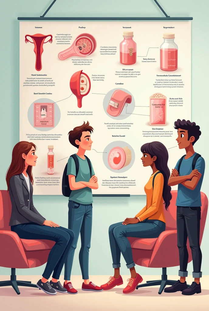Generate an image of contraceptive methods that high school students can use during sexual intercourse to prevent pregnancies that generate impact