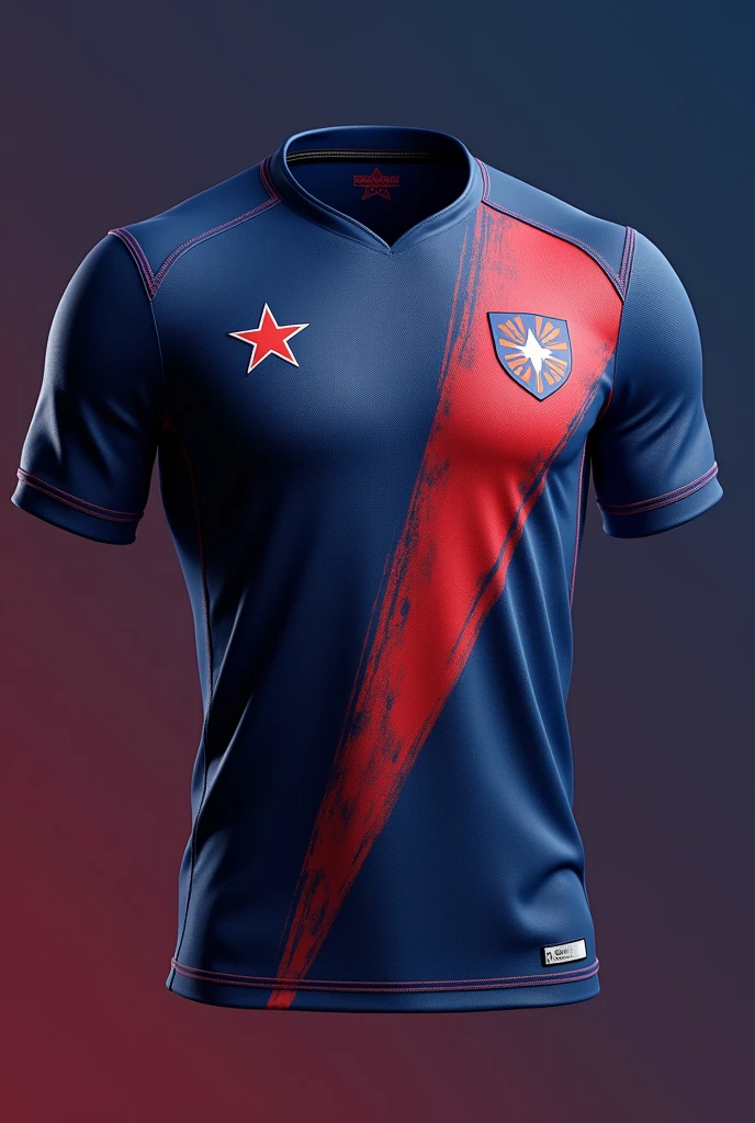 Create an Australia team jersey , With blue colors, red and white , without any animal,  without yellow