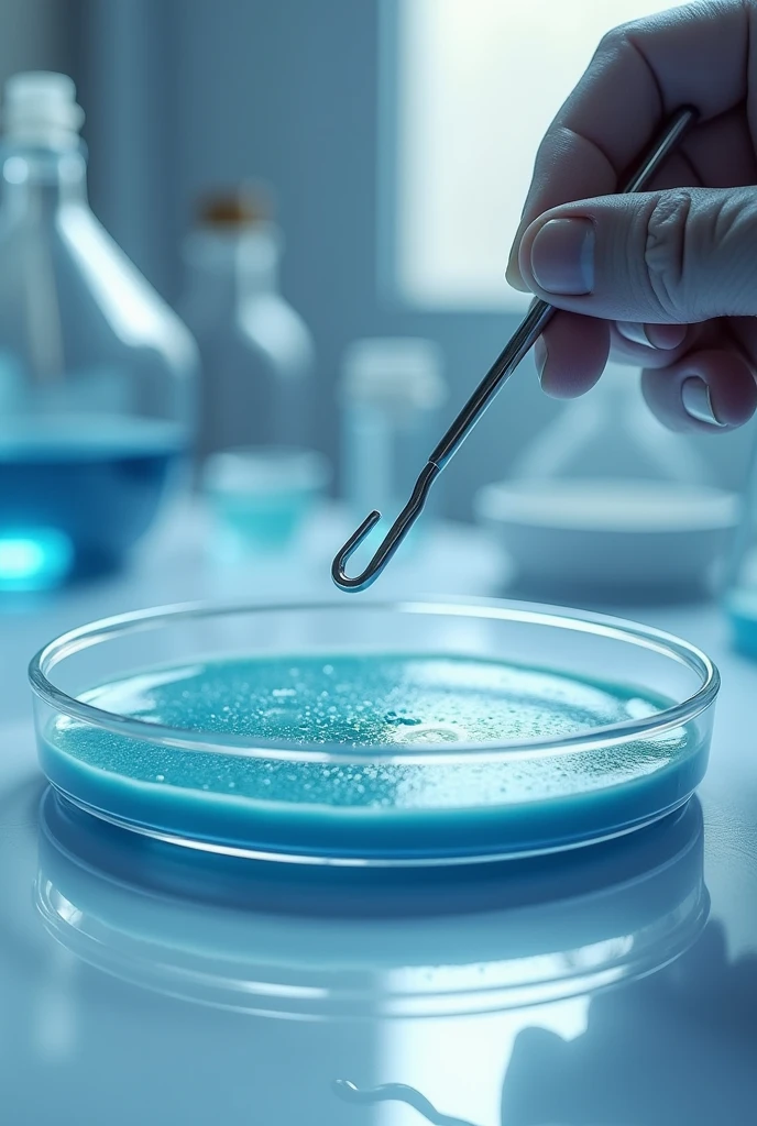 Draw a bacteriological loop touching a petri dish