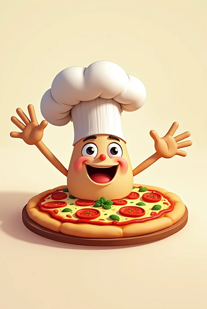 Cartoon of a pizza with a chef&#39;s hat waving