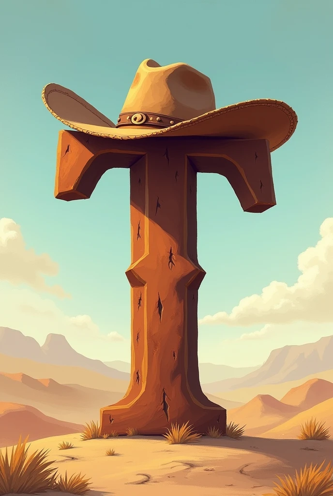 The letter T with a cowboy hat