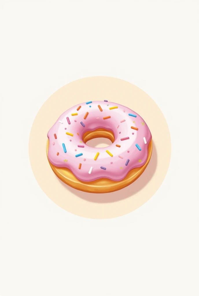 Create a circular logo for the store 'Doçurinha'. The central element should be a stylized donut, with a simple and attractive appearance. Use soft, pastel tones, like light pink, baby blue and pastel yellow. The donut should have a clean look, maybe with glitter and sprinkles on top, but keeping the sweet and charming style.