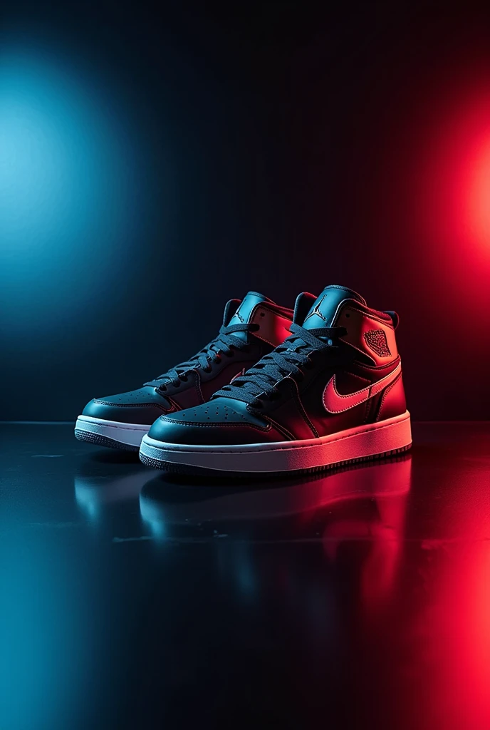 Modern themed black, blue and red background image for Nike Jordan brand sneakers sales page