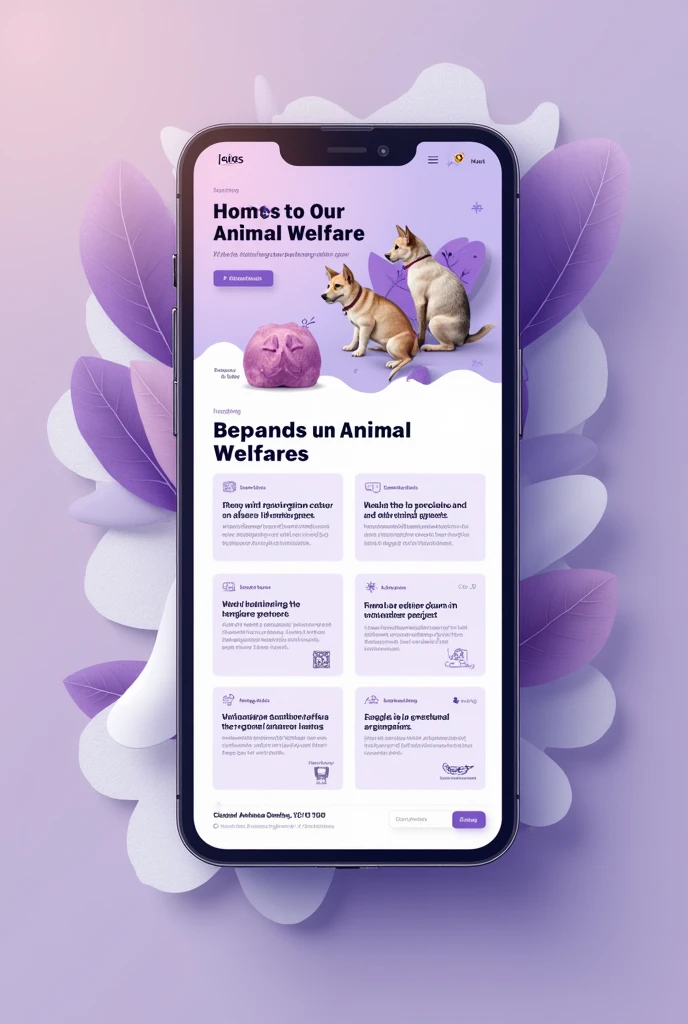 Make the mobile interface of an animal NGO purple without looking like a social network, and yes an informative website