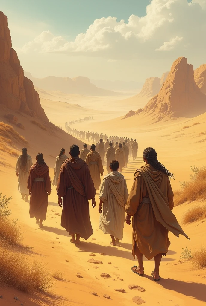 People of Israel in the desert with their backs turned