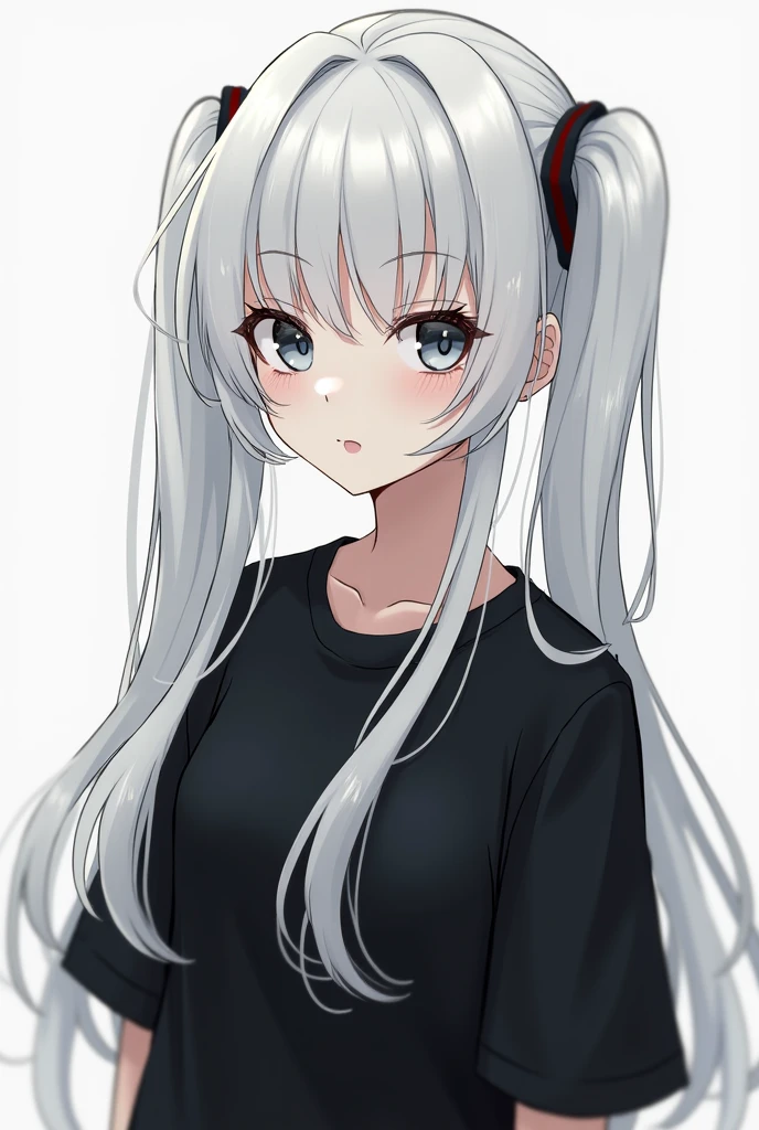 female character, white hair with pigtails, black student style shirt