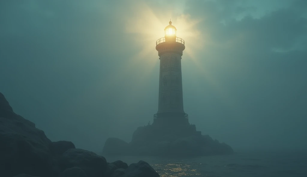 A lighthouse of knowledge emitting beams of light through a fog of ignorance