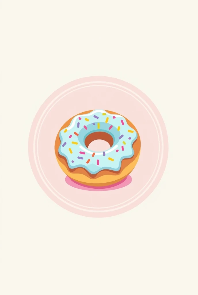 Create a circular logo for the store 'Doçurinha'. The central element should be a stylized donut, with a simple and attractive appearance. Use soft, pastel tones, like light pink, baby blue and pastel yellow. The donut should have a clean look, maybe with glitter and sprinkles on top, but keeping the sweet and charming style.