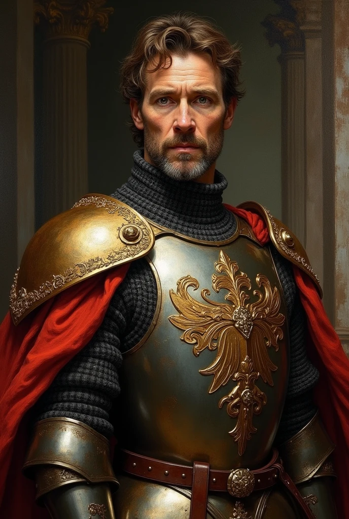 A baroque painting depicting the portrait of a brown French knight