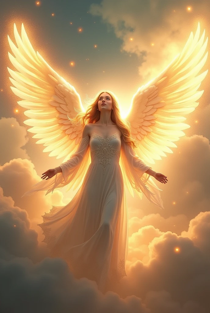 Create an image of an angel with glowing wings