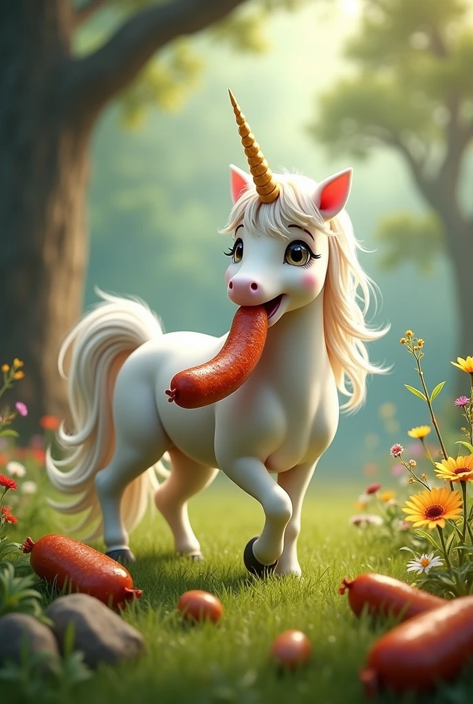 unicorn eating sausage