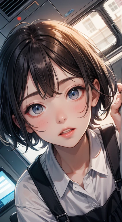 Highest quality,Ultra-wide angle composition、Elementary school girl Sweaty face cute short hair boyish My hair is wet with sweat Cunnilingus View from below Take off