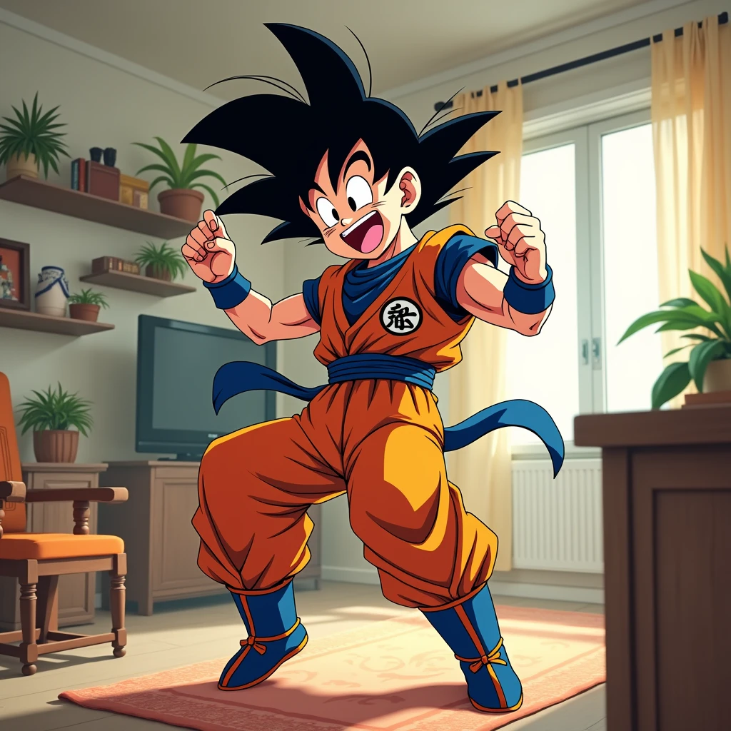 Goku dancing in his living room