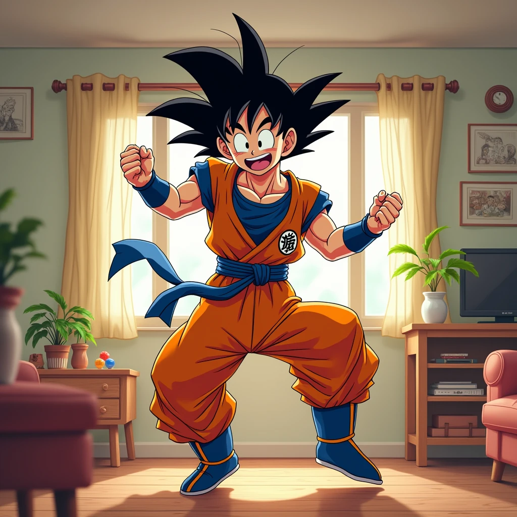 Goku dancing in his living room