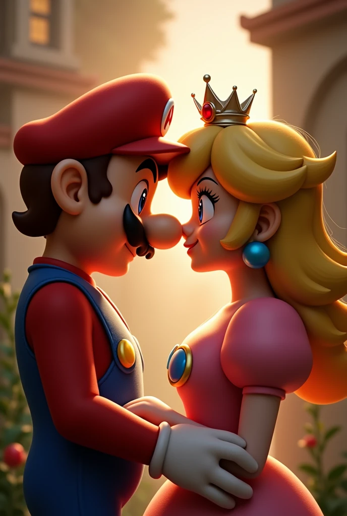 Mario sniffs Peach's skin.
