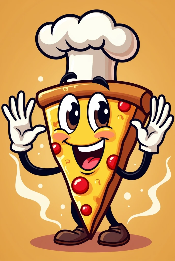Pizza mascot cartoon with chef hat waving