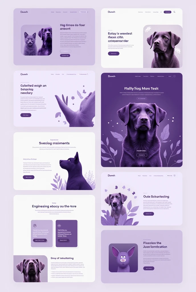 Make the interface of an animal NGO with the color purple, no images flown into nothing, little purple