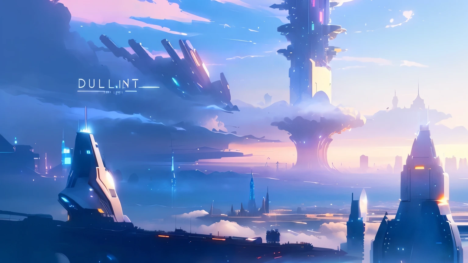 a painting of a futuristic city with a tower in the background, por Sylvain Sarrailh, inspired por Sylvain Sarrailh, dawn CGsociety, andreas rocha style, Silvain Sarrailh, deviantart art station, deviantart art station cgscosiety, [ trends at CGSociety ]!!, # pixelart, #pixelart, duelist style