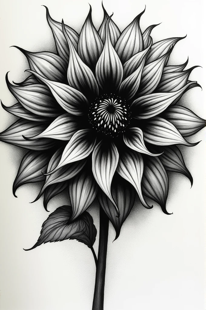 Create the guide for etching in oil of the dahlia flower inked in black color 