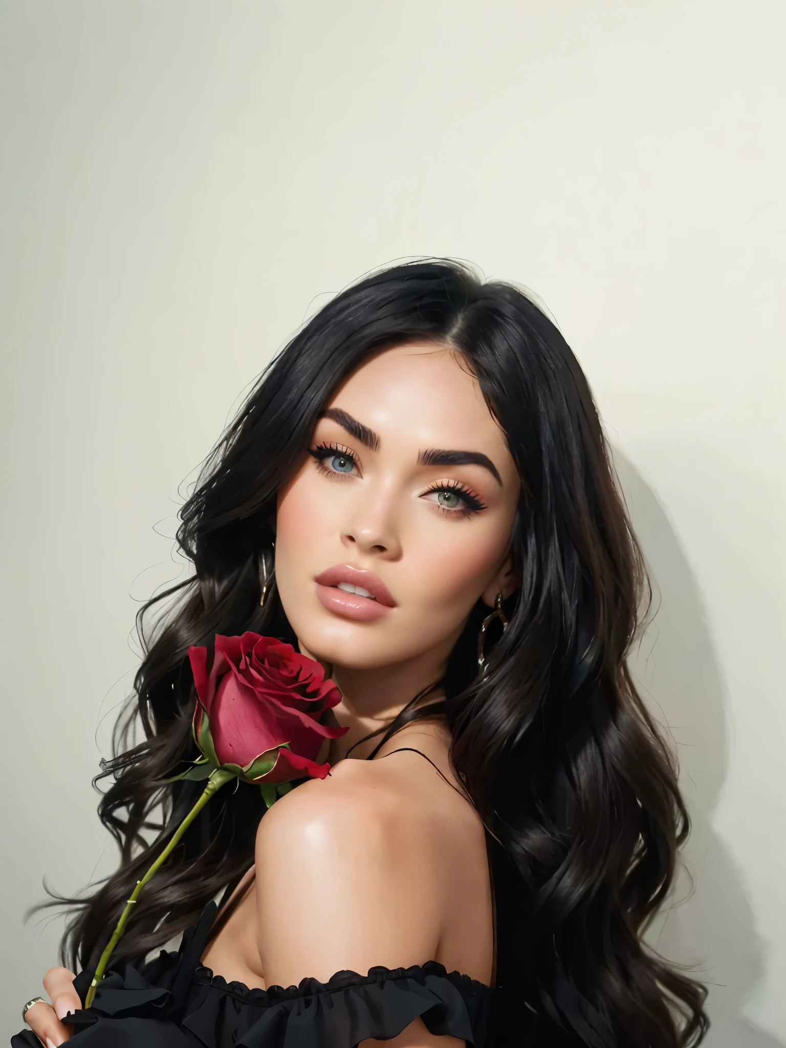 a close up of a woman holding a rose in her hand, beautiful woman, beautiful, beautiful woman, gorgeous  woman, popular makeup, popular makeup, ig model, beautiful woman, by Megan Fox, Madison Beer, Megan Fox, by Madison Beer, High resolution, high Quality, 4K, Details 