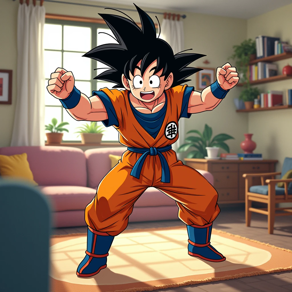 Goku dancing in his living room