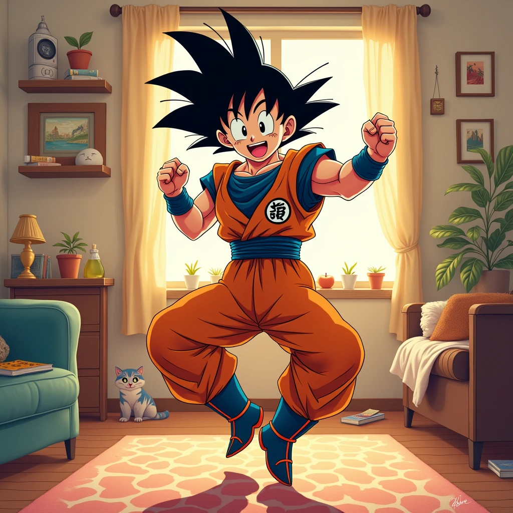 Goku dancing in his living room