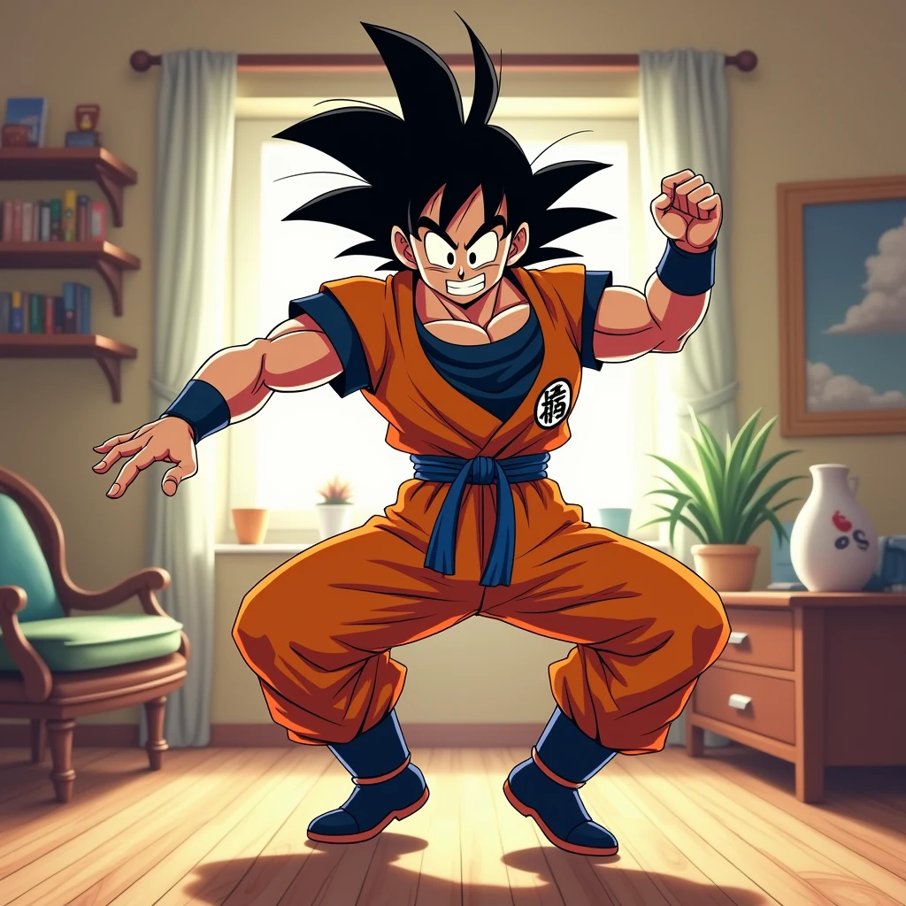 Goku dancing in his living room