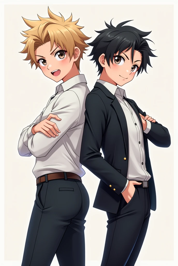 Two anime boys big asses ,white shirt,black jacket,black pants,camera on thier ass