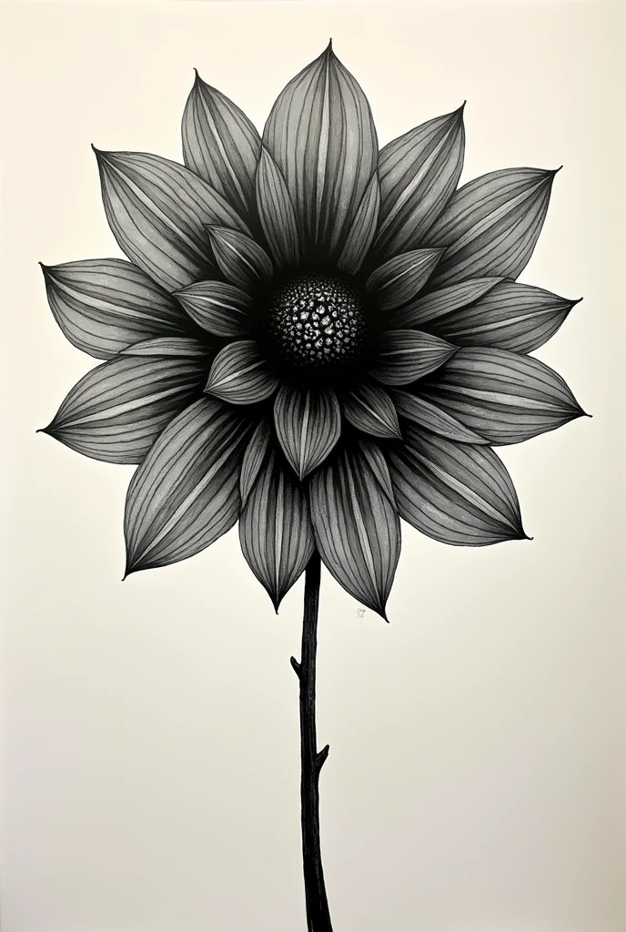 Create the guide for etching in oil of dahlia flower inked in black realistic print