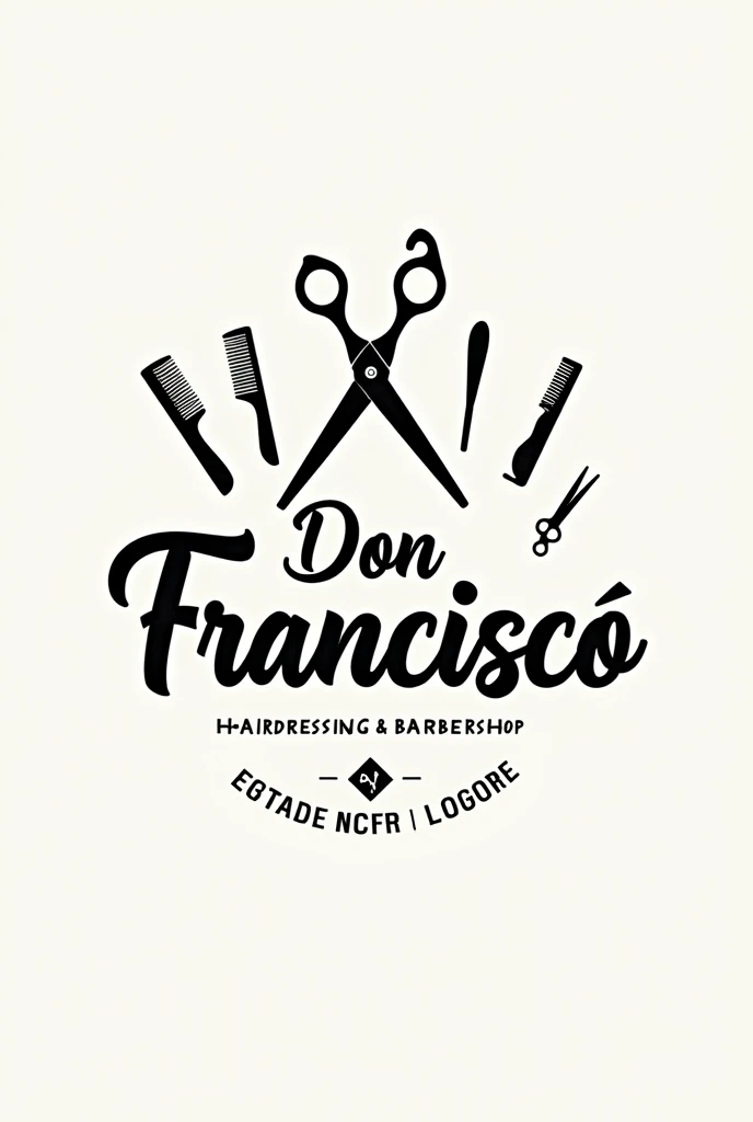 Barbershop and hairdressing "Don Francisco" logo in spanish hairdressing objects only letters, that says hairdresser and barbershop