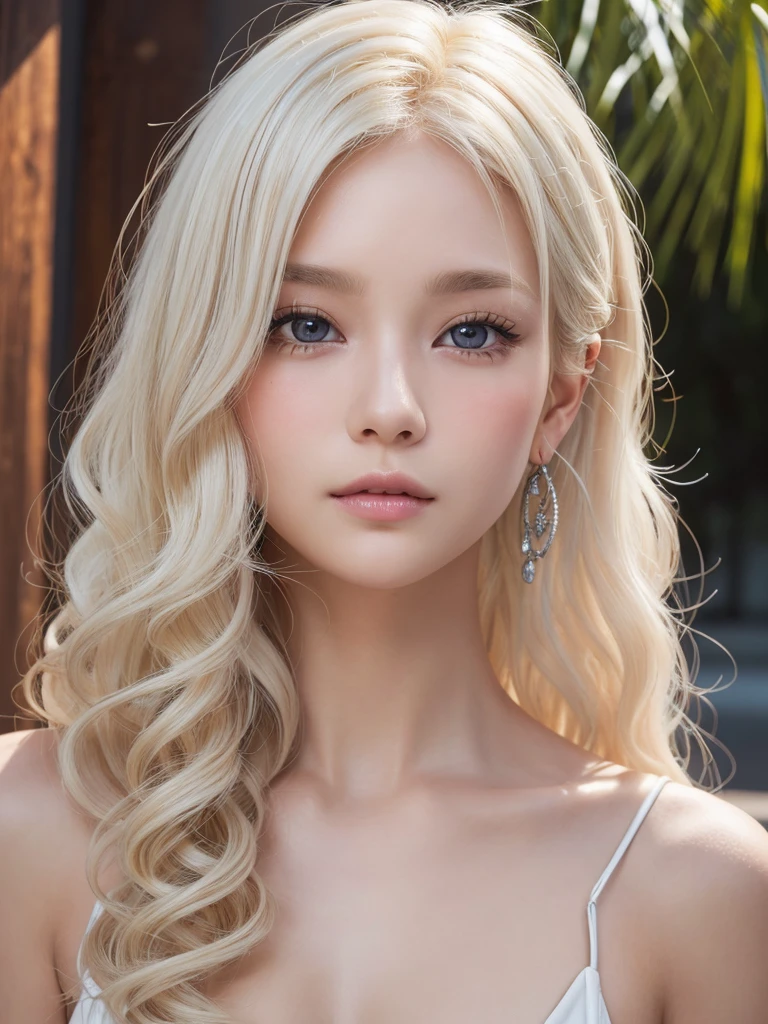 (Tabletop:1.4, Realistic:1.4, 8k), Highest quality, masterpiece, Ultra-high resolution, Perfect dynamic composition, Big Face、Round face、((Platinum Blonde Hair:1.0、Long Curly Hair))、Highly detailed skin and facial textures:1.3, Limb details, 1 girl, Cute sexy Japanese girl, (Sunburned skin:1.0), Tilt'head, ((Totally captivates you:0.9)), ((school uniform、Zippered mini skirt)),Mid-chest, (avert your eyes、Beautiful Eyes, blue eyes、Beautiful erotic eyes:0.85), Sexy Face:0.4, (Mouth closed、Small Mouth、Thick lips、A taste of beautiful eroticism:0.85), ((Too cute beauty:0.9))、Gal Makeup、((Extreme close up))