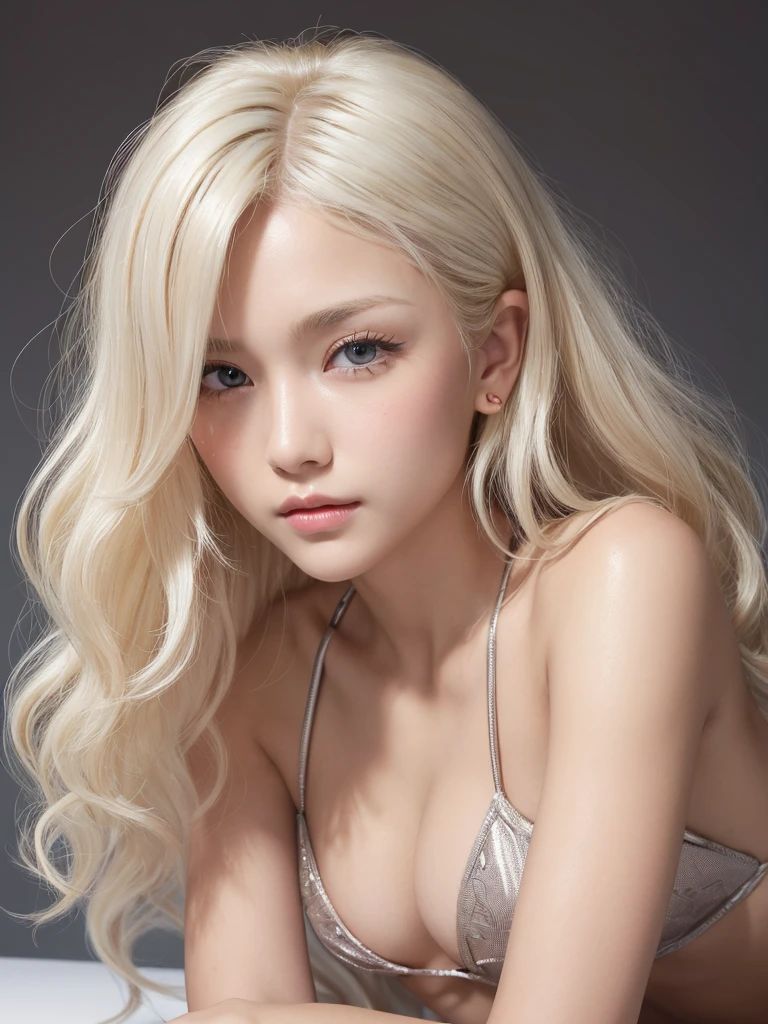 (Tabletop:1.4, Realistic:1.4, 8k), Highest quality, masterpiece, Ultra-high resolution, Perfect dynamic composition, Big Face、Round face、((Platinum Blonde Hair:1.0、Long Curly Hair))、Highly detailed skin and facial textures:1.3, Limb details, 1 girl, Cute sexy Japanese girl, (Sunburned skin:1.0), Tilt'head, ((Totally captivates you:0.9)), ((school uniform、Zippered mini skirt)),Mid-chest, (avert your eyes、Beautiful Eyes, blue eyes、Beautiful erotic eyes:0.85), Sexy Face:0.4, (Mouth closed、Small Mouth、Thick lips、A taste of beautiful eroticism:0.85), ((Too cute beauty:0.9))、Gal Makeup、((Extreme close up))