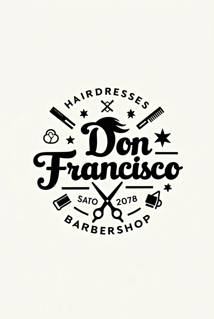Barbershop and hairdressing "Don Francisco" logo in spanish hairdressing objects only letters, that says hairdresser and barbershop