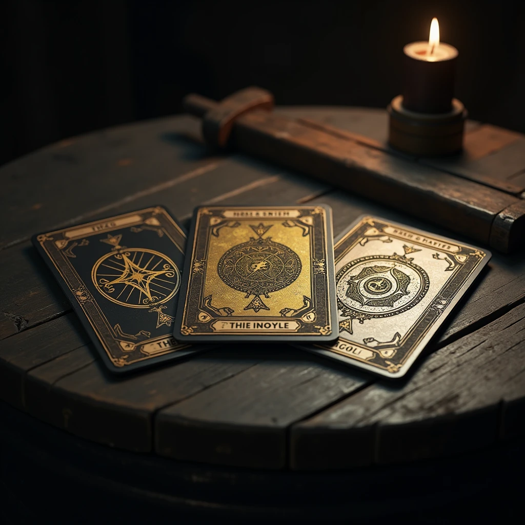 Three Tarot cards facing backwards, lying on the table。