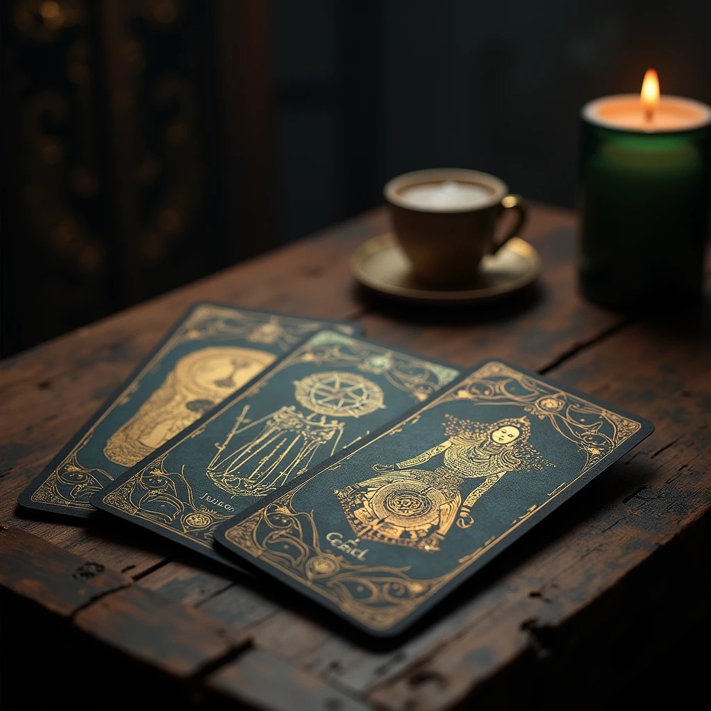 Three Tarot cards facing backwards, lying on the table。