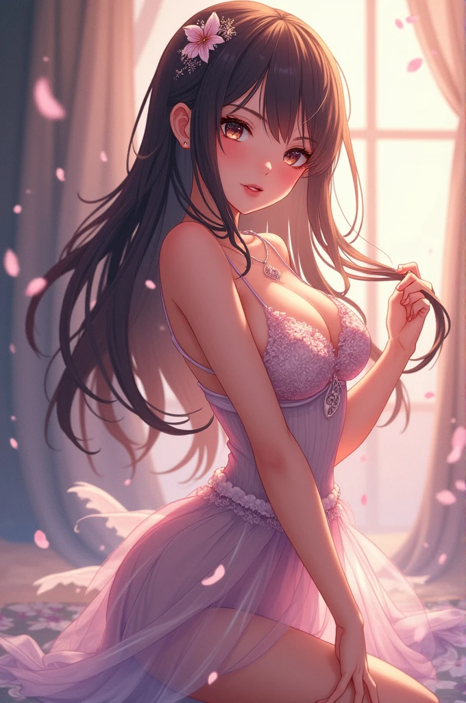 Create an anime girl in a sexy pose