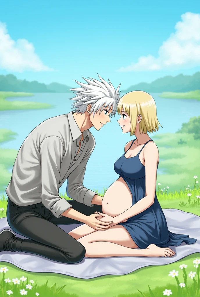 gojo satoru from the manga jujutsu kaisen having a good time with isagi yoichi from the manga blue lock who is pregnant