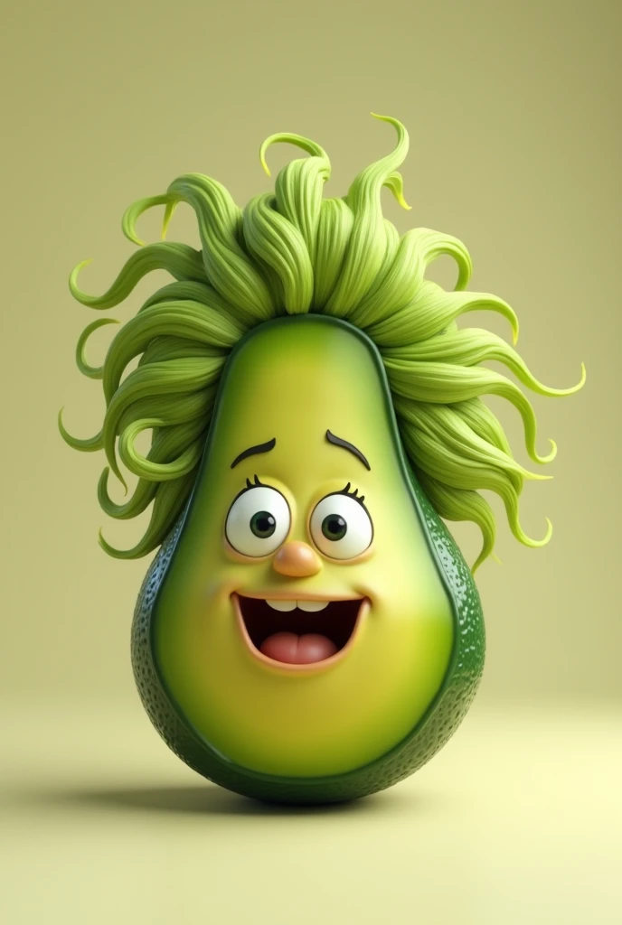 An avocado with lots of hair and a face 